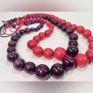 🌸2/$25 Two Vintage Chunky Wooden Beaded Necklaces in Pink and Purple